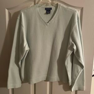 Faconnable sweatshirt Women’s Large v-neck EUC pastel sea foam green/blue
